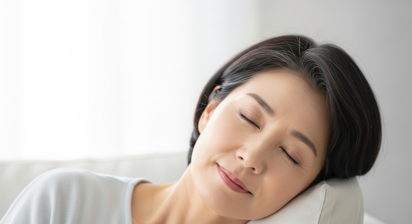 장시간 스마트폰 사용을 멈추고 눈을 감고 편안하게 휴식을 취하는 모습